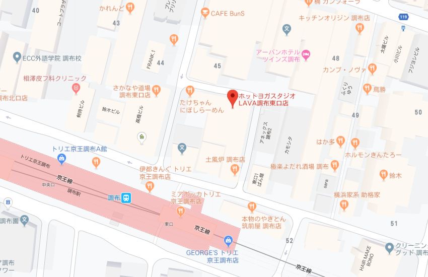 ホットヨガスタジオLAVA調布東口店地図