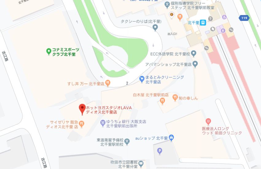 ホットヨガスタジオLAVAディオス北千里店地図