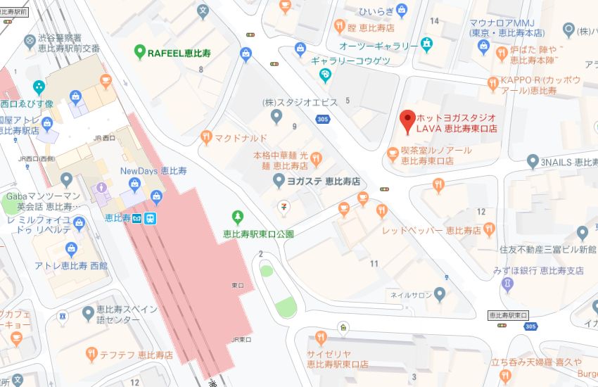 ホットヨガスタジオLAVA恵比寿東口店地図