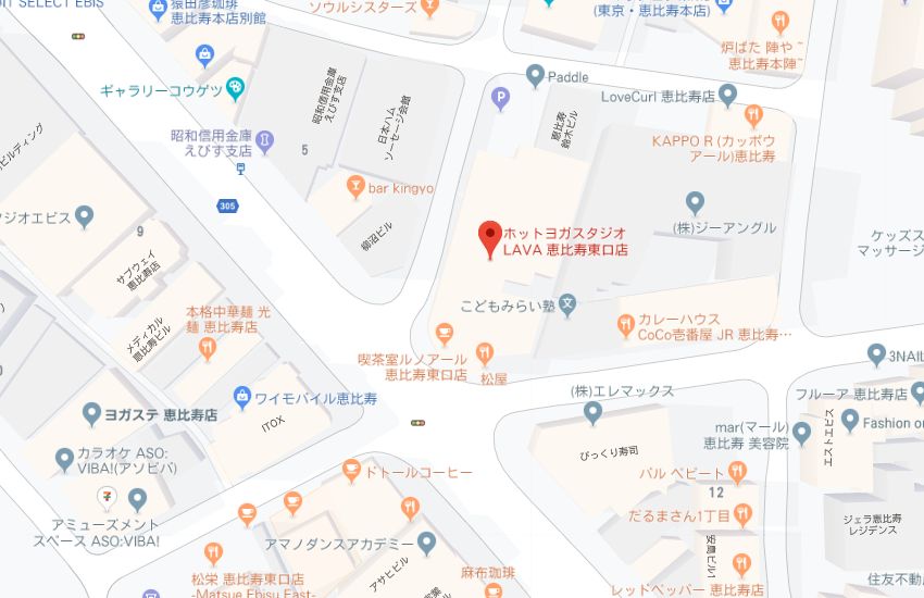 ホットヨガスタジオLAVA恵比寿東口店地図