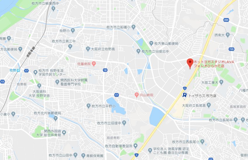 ホットヨガスタジオLAVAフォレオひらかた店地図