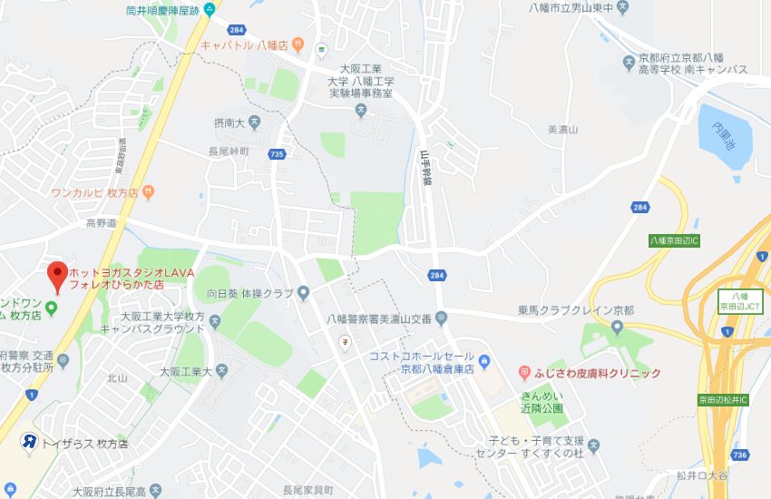 ホットヨガスタジオLAVAフォレオひらかた店地図