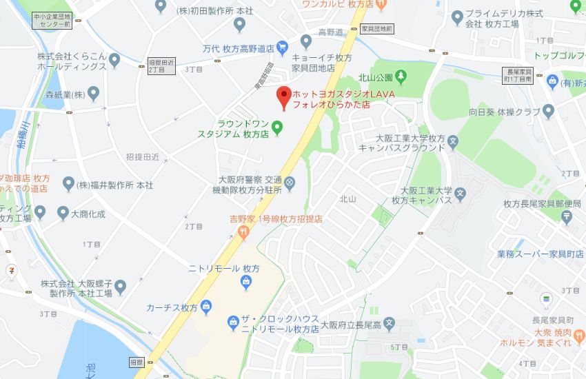 ホットヨガスタジオLAVAフォレオひらかた店地図