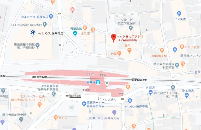 ホットヨガスタジオLAVA藤井寺店地図