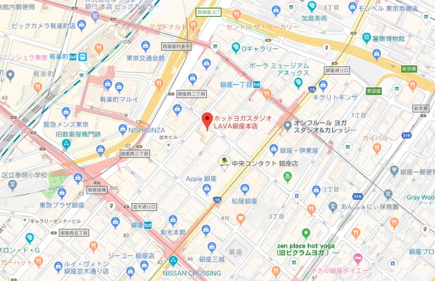 ホットヨガスタジオLAVA銀座本店地図