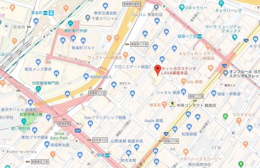 ホットヨガスタジオLAVA銀座本店地図