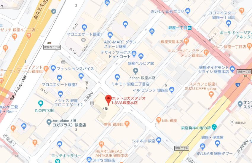 ホットヨガスタジオLAVA銀座本店地図