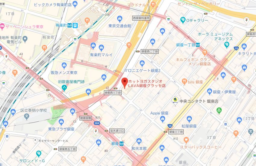 ホットヨガスタジオLAVA銀座グラッセ店地図