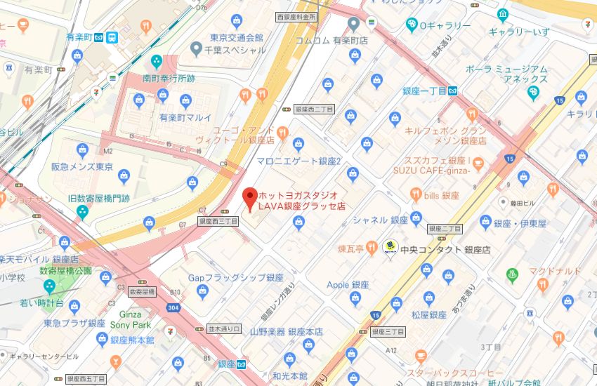 ホットヨガスタジオLAVA銀座グラッセ店地図