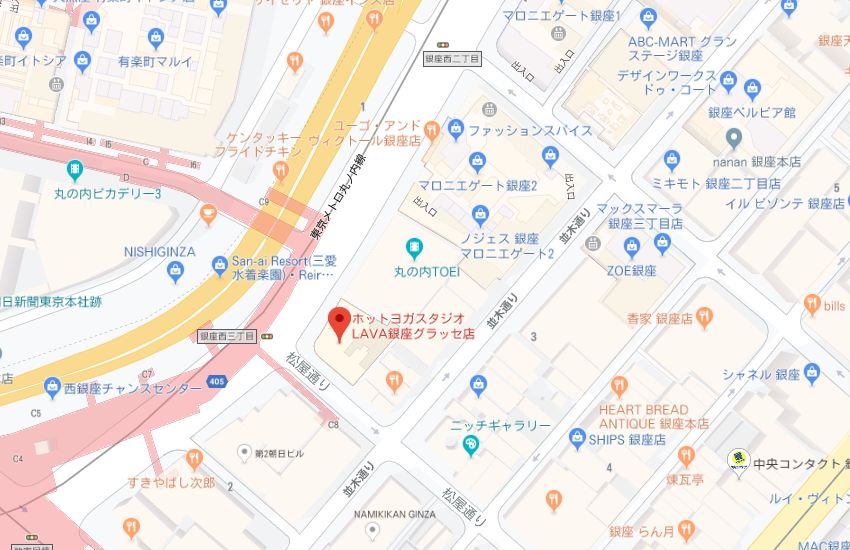 ホットヨガスタジオLAVA銀座グラッセ店地図