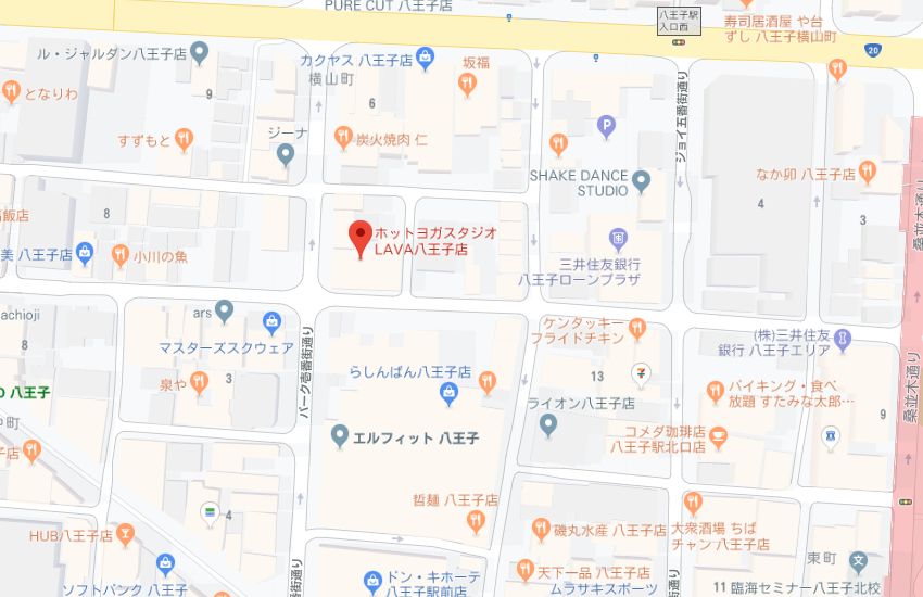ホットヨガスタジオLAVA八王子店地図