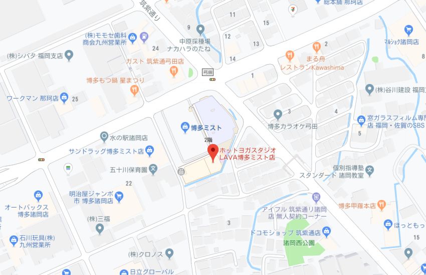 ホットヨガスタジオLAVA博多ミスト店地図