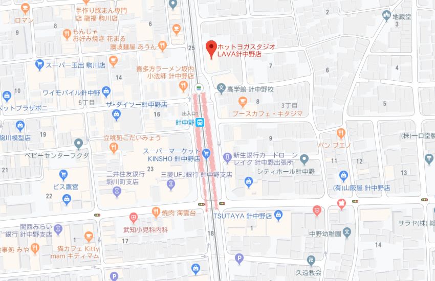 ホットヨガスタジオLAVA針中野店地図