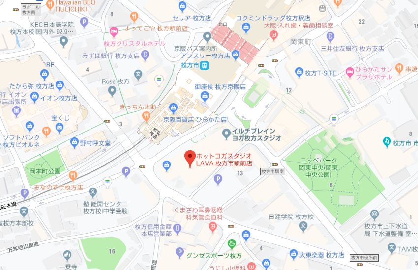 ホットヨガスタジオLAVA枚方市駅前店地図
