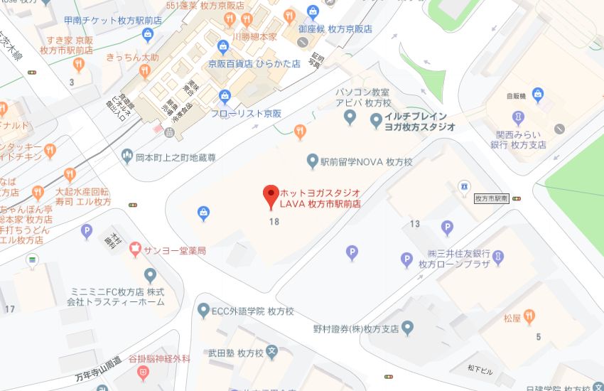 ホットヨガスタジオLAVA枚方市駅前店地図