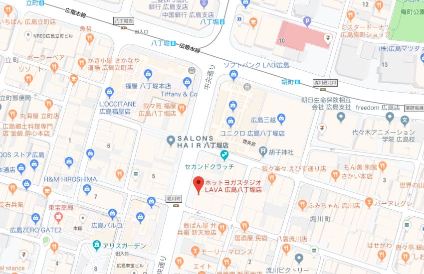 ホットヨガスタジオLAVA広島八丁堀店地図