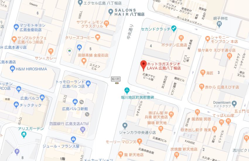ホットヨガスタジオLAVA広島八丁堀店地図