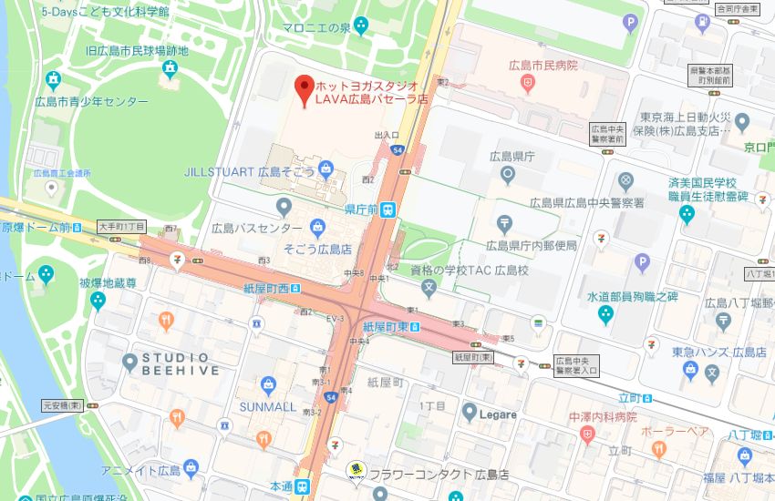 ホットヨガスタジオLAVA広島パセーラ店地図