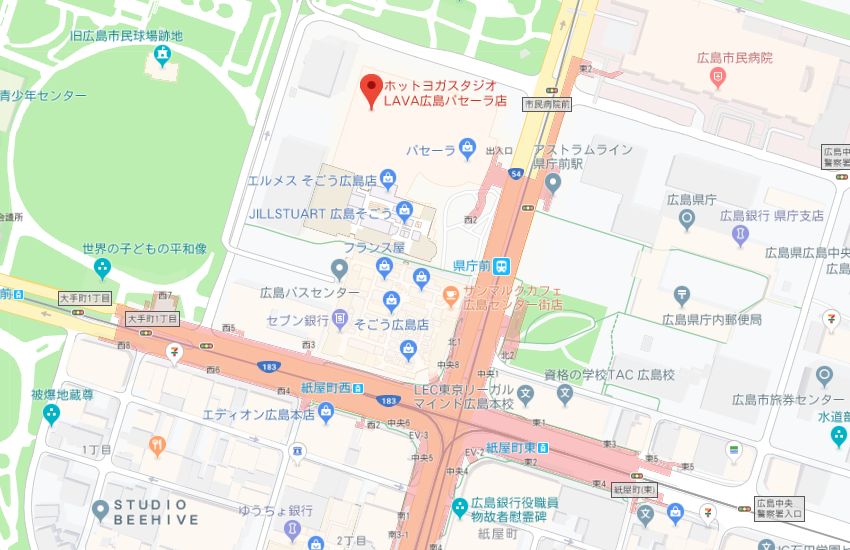 ホットヨガスタジオLAVA広島パセーラ店地図