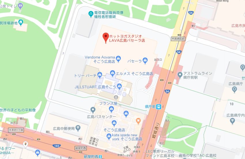ホットヨガスタジオLAVA広島パセーラ店地図