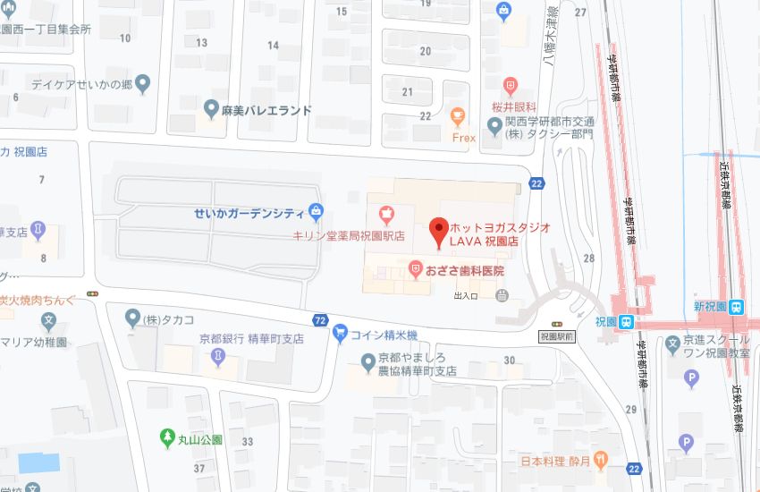 ホットヨガスタジオLAVA祝園店地図