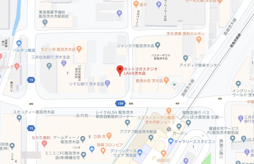 ホットヨガスタジオLAVA茨木店地図