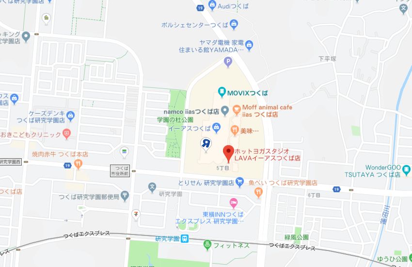 ホットヨガスタジオLAVAイーアスつくば店地図