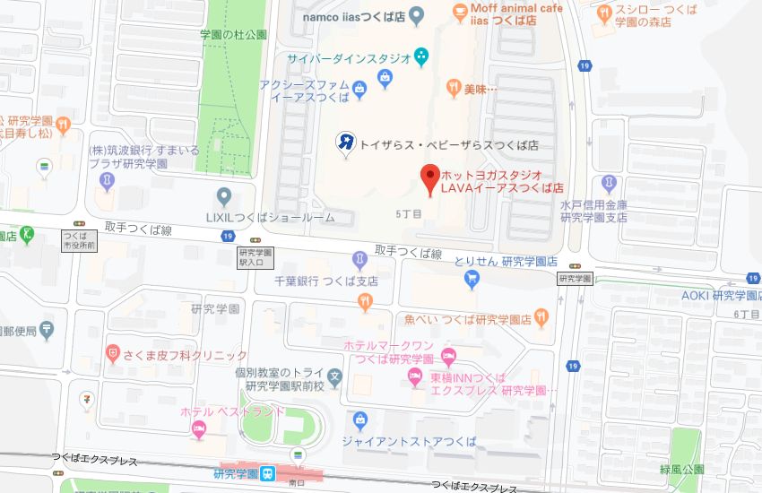 ホットヨガスタジオLAVAイーアスつくば店地図