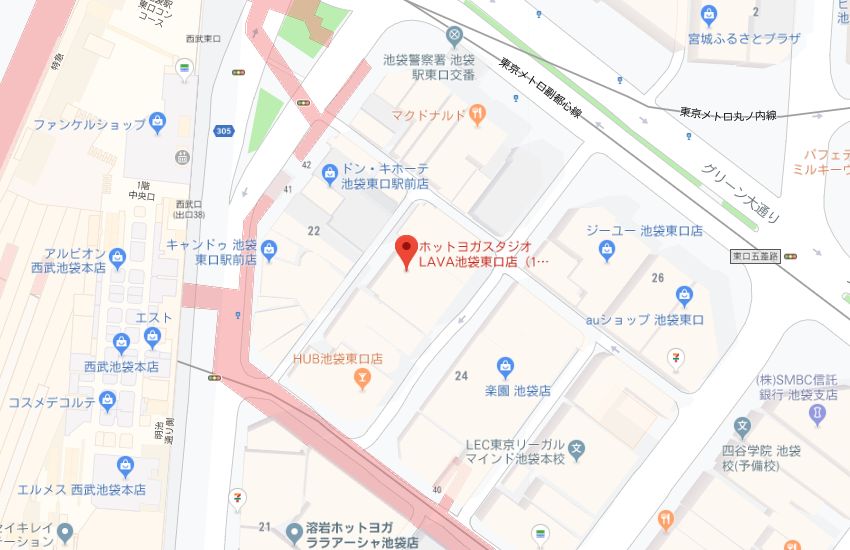ホットヨガスタジオLAVA池袋東口店地図