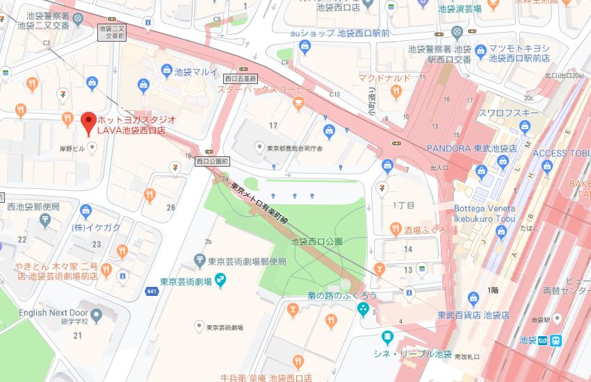 ホットヨガスタジオLAVA池袋西口店地図