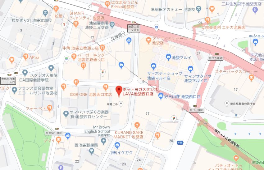ホットヨガスタジオLAVA池袋西口店地図