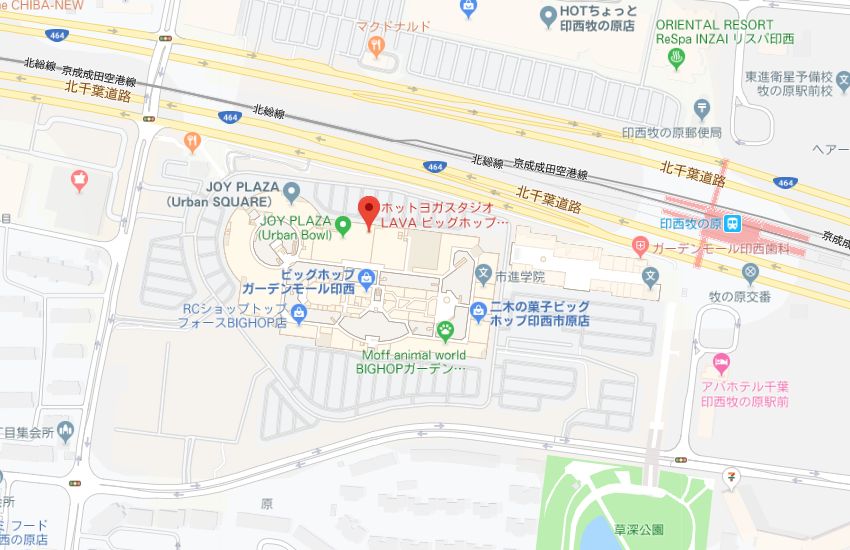 ホットヨガスタジオLAVAビッグホップガーデンモール印西店地図