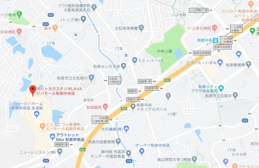 ホットヨガスタジオLAVAビバモール和泉中央店地図