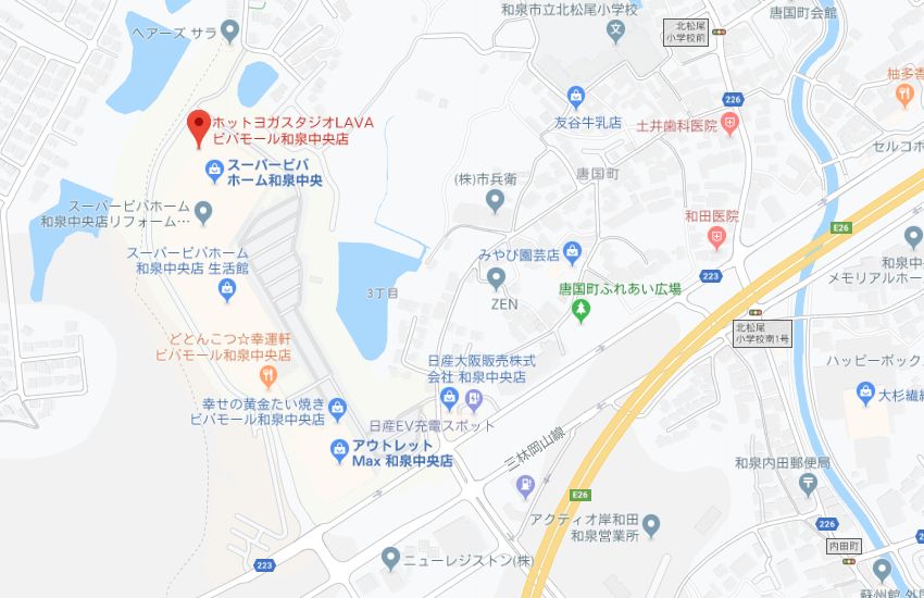 ホットヨガスタジオLAVAビバモール和泉中央店地図