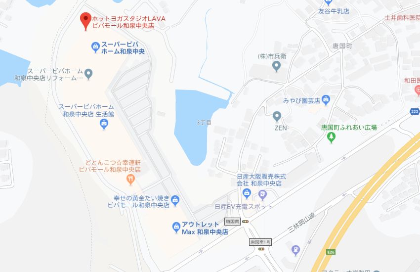 ホットヨガスタジオLAVAビバモール和泉中央店地図