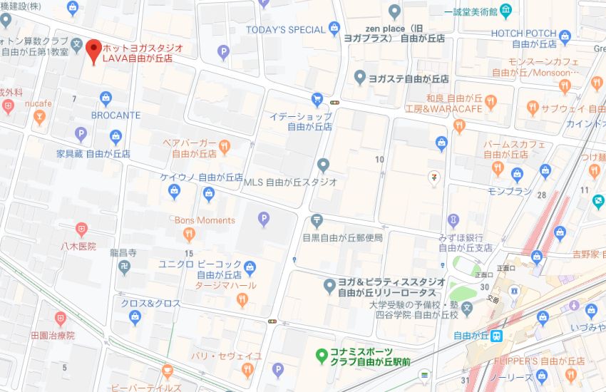 ホットヨガスタジオLAVA自由が丘店地図