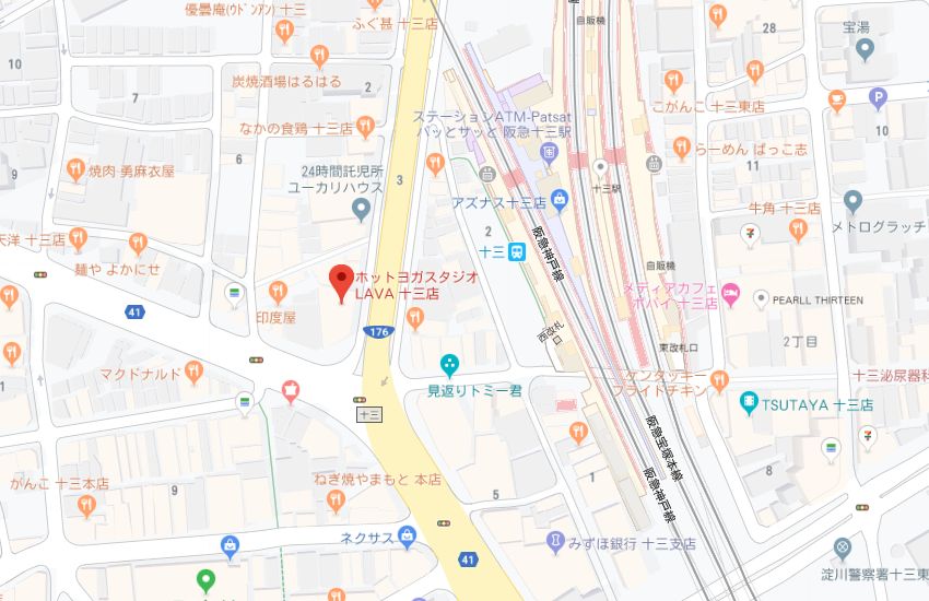 ホットヨガスタジオLAVA十三店地図