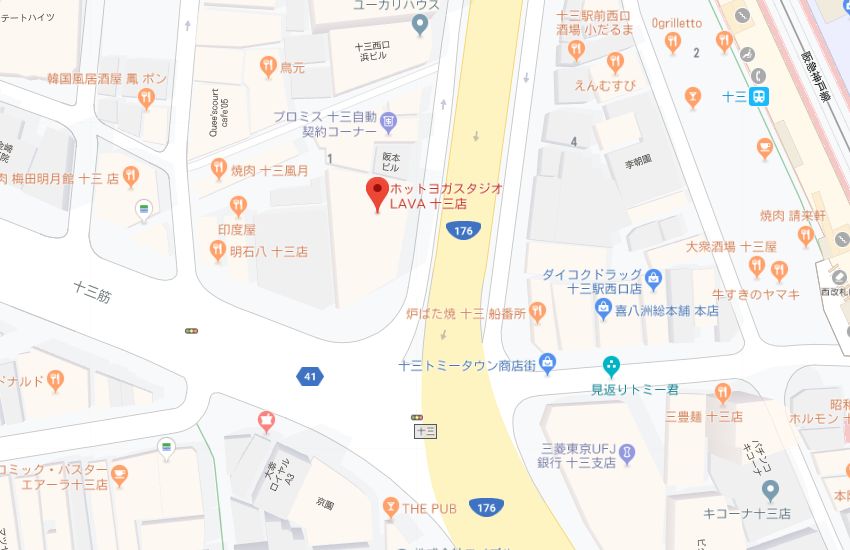 ホットヨガスタジオLAVA十三店地図