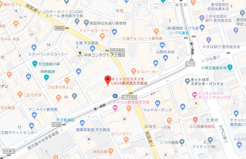 ホットヨガスタジオLAVA鹿児島天文館店地図