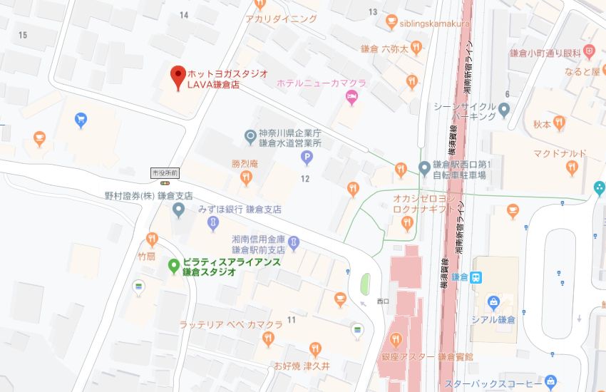 ホットヨガスタジオLAVA鎌倉店地図