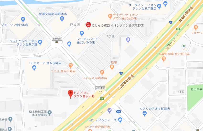ホットヨガスタジオLAVAイオンタウン金沢示野店地図
