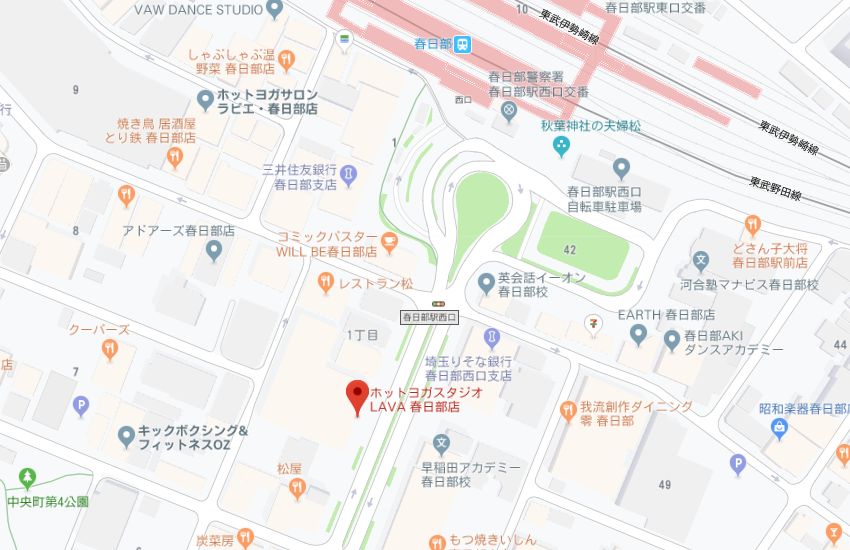 ホットヨガスタジオLAVA春日部店地図