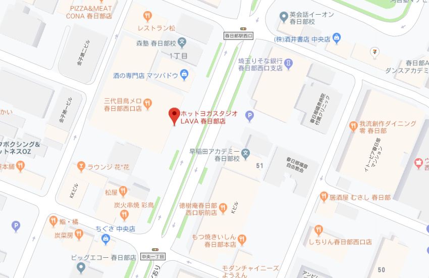 ホットヨガスタジオLAVA春日部店地図