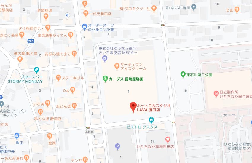 ホットヨガスタジオLAVA勝田店地図