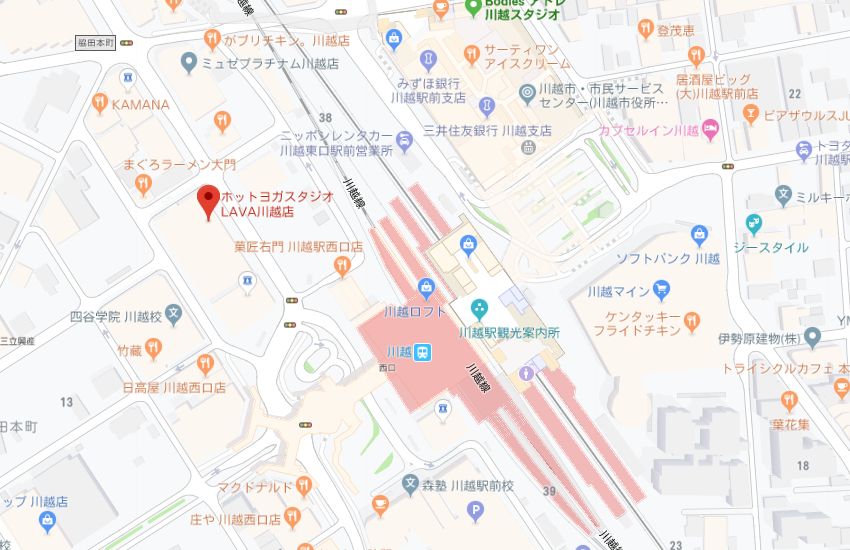 ホットヨガスタジオLAVA川越店地図