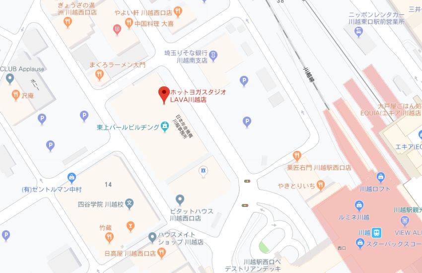 ホットヨガスタジオLAVA川越店地図