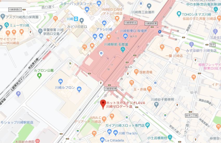 ホットヨガスタジオLAVA川崎ゼロゲート店地図