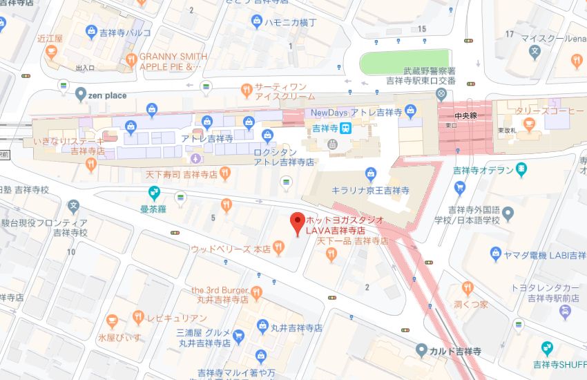 ホットヨガスタジオLAVA吉祥寺店地図