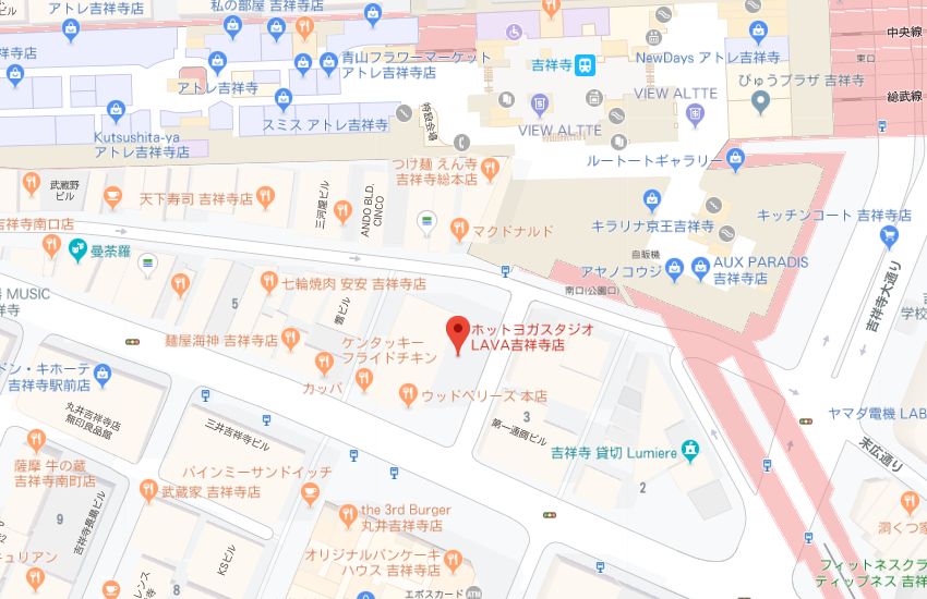 ホットヨガスタジオLAVA吉祥寺店地図