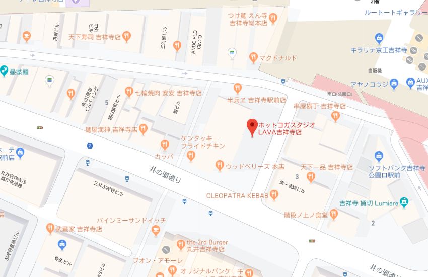 ホットヨガスタジオLAVA吉祥寺店地図